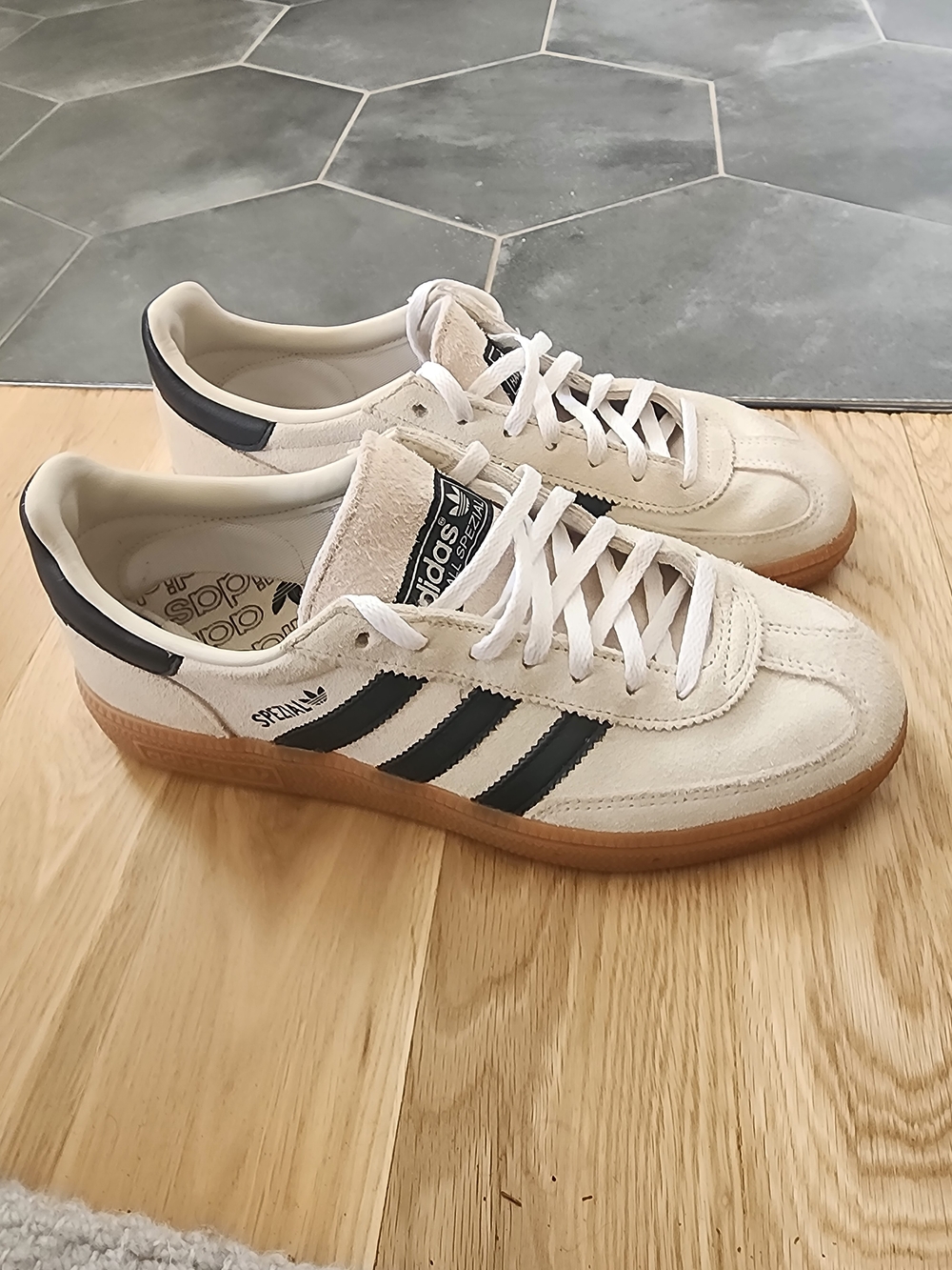 Adidas Womens Spezial Suede Sneakers - Off-White with Black Stripes